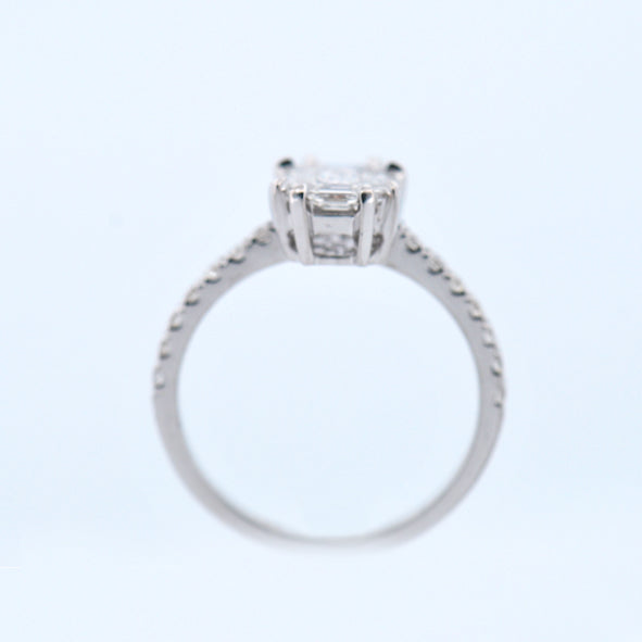 18k White Gold Multi-Stone Emerald-Style Diamond Ring