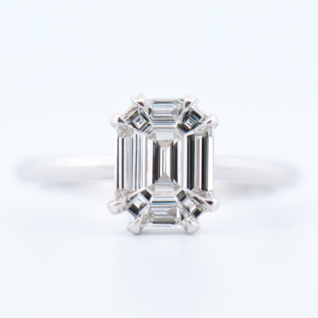 18k White Gold Multi-Stone Emerald-Style Diamond Ring