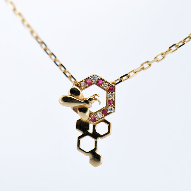 18k Yellow Gold Ruby and Diamond Necklace