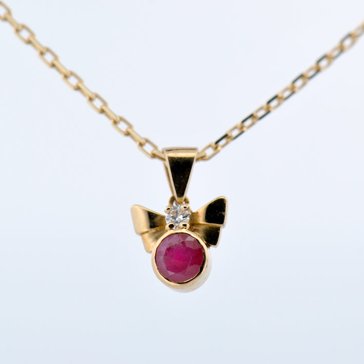 18k Yellow Gold Ruby and Diamond Necklace