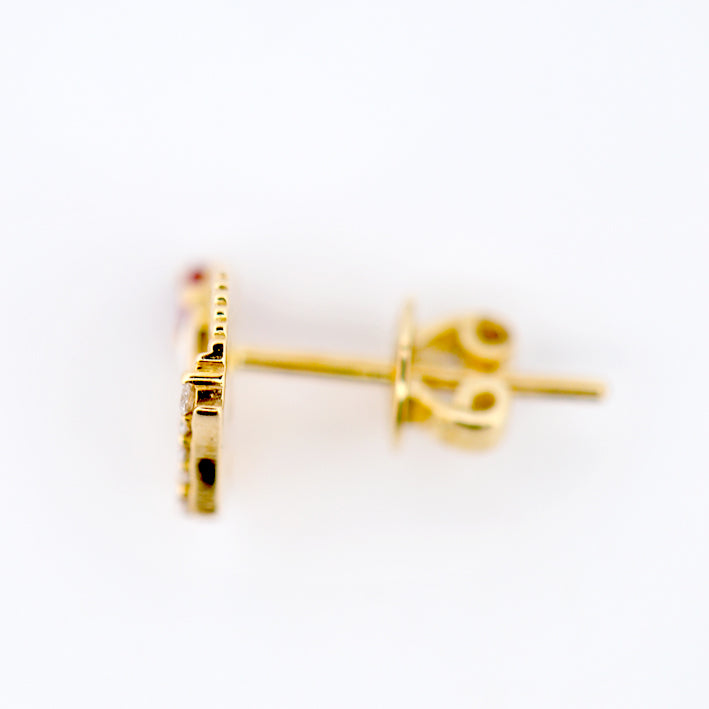 18k Yellow Gold Ruby and Diamond Stud Earring
