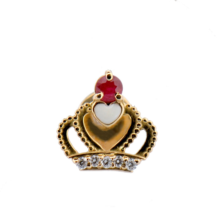 18k Yellow Gold Ruby and Diamond Stud Earring