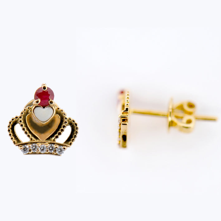 18k Yellow Gold Ruby and Diamond Stud Earring
