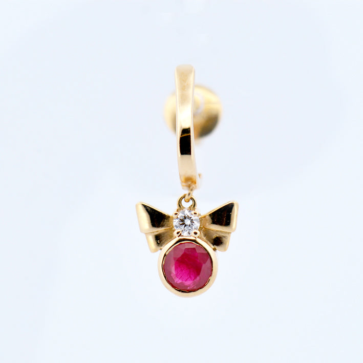 18k Yellow Gold Ruby and Diamond Drop Earring