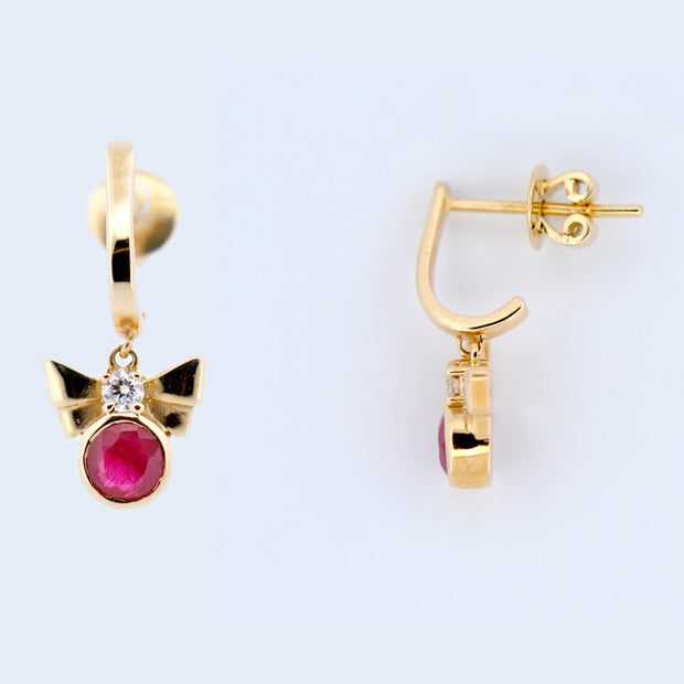 18k Yellow Gold Ruby and Diamond Drop Earring