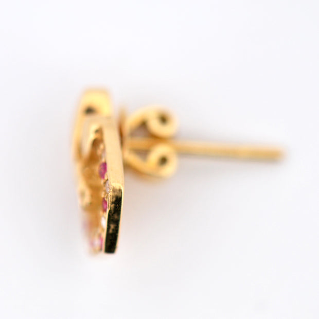 18k Yellow Gold Ruby and Diamond Stud Earring