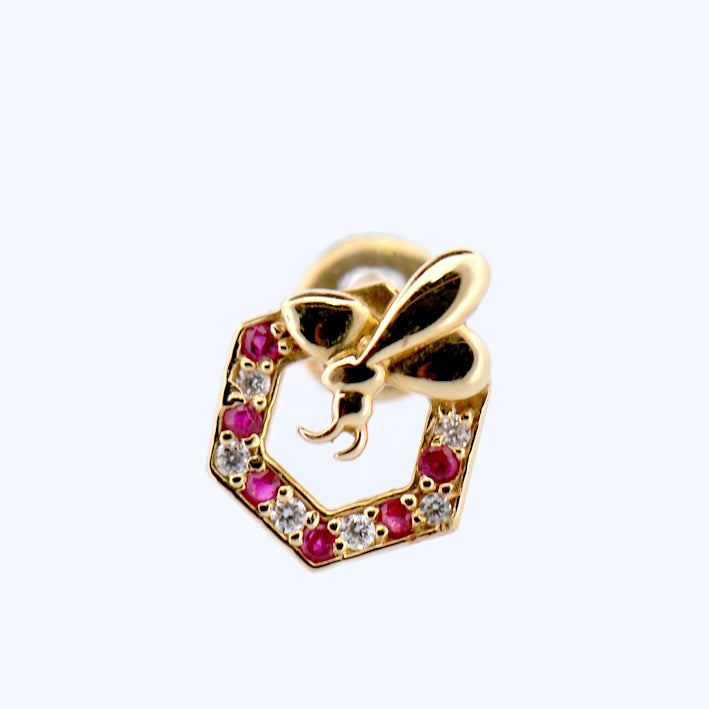 18k Yellow Gold Ruby and Diamond Stud Earring