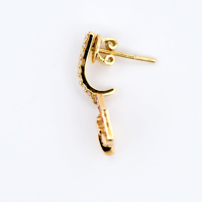 18k Yellow Gold Ruby and Diamond Drop Earring