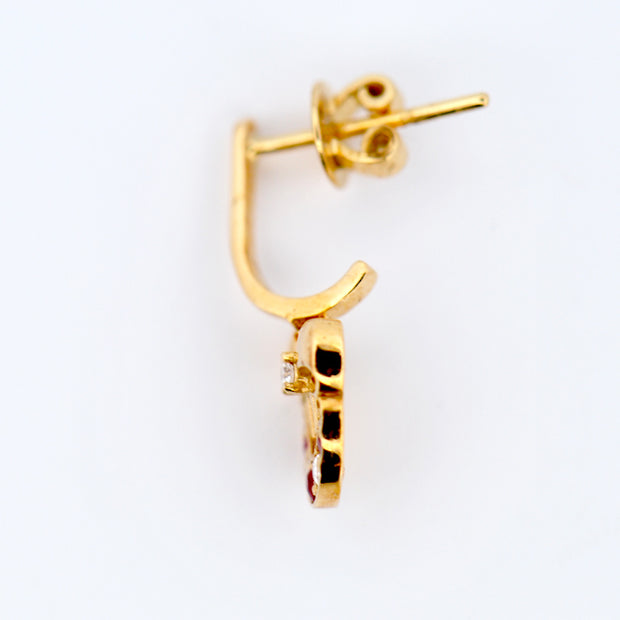18k Yellow Gold Ruby and Diamond Drop Earring