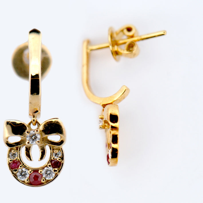18k Yellow Gold Ruby and Diamond Drop Earring