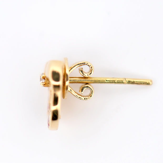 18k Yellow Gold Ruby and Diamond Stud Earring