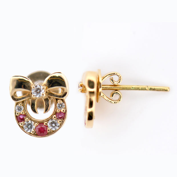 18k Yellow Gold Ruby and Diamond Stud Earring