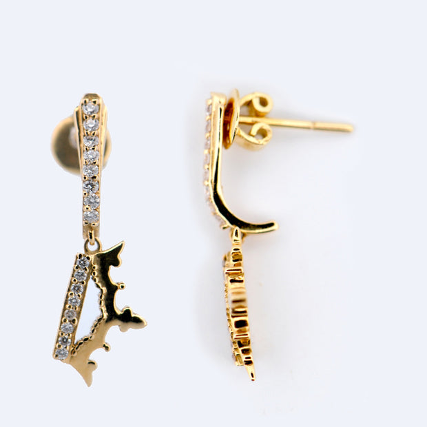 18k Yellow Gold Diamond Drop Earring