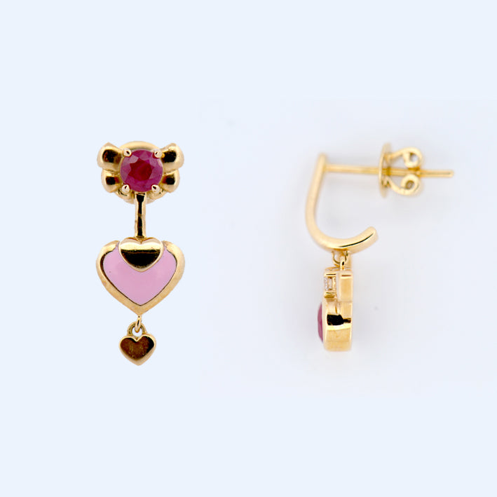 18k Yellow Gold Ruby Drop Earring