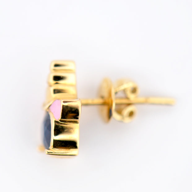 18k Yellow Gold Sapphire Stud Earring