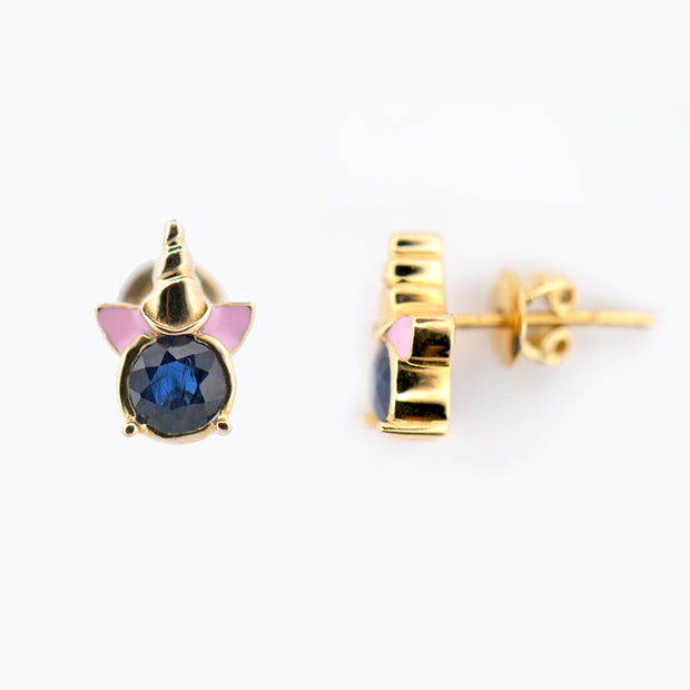 18k Yellow Gold Sapphire Stud Earring